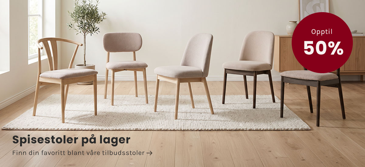 Bredt utvalg spisestoler på lager